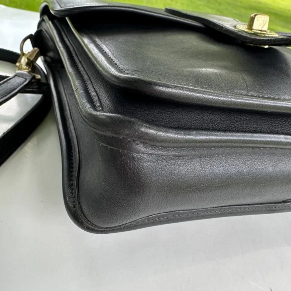 Vintage Coach 5130 Black Leather Station Satchel Crossbody Bag Brass Hardware - Picture 10 of 16